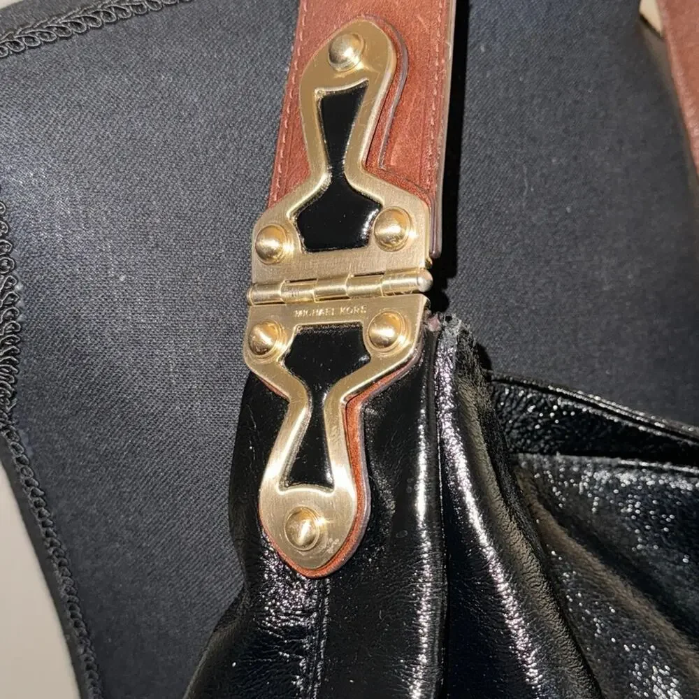 Michael Kors Joplin Patent Leather Hobo Large Shoulder Bag Black